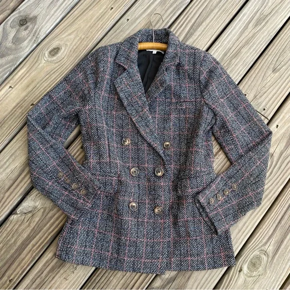 Heartloom Ivy Blazer Charcoal Plaid Button Front - Picture 1 of 15